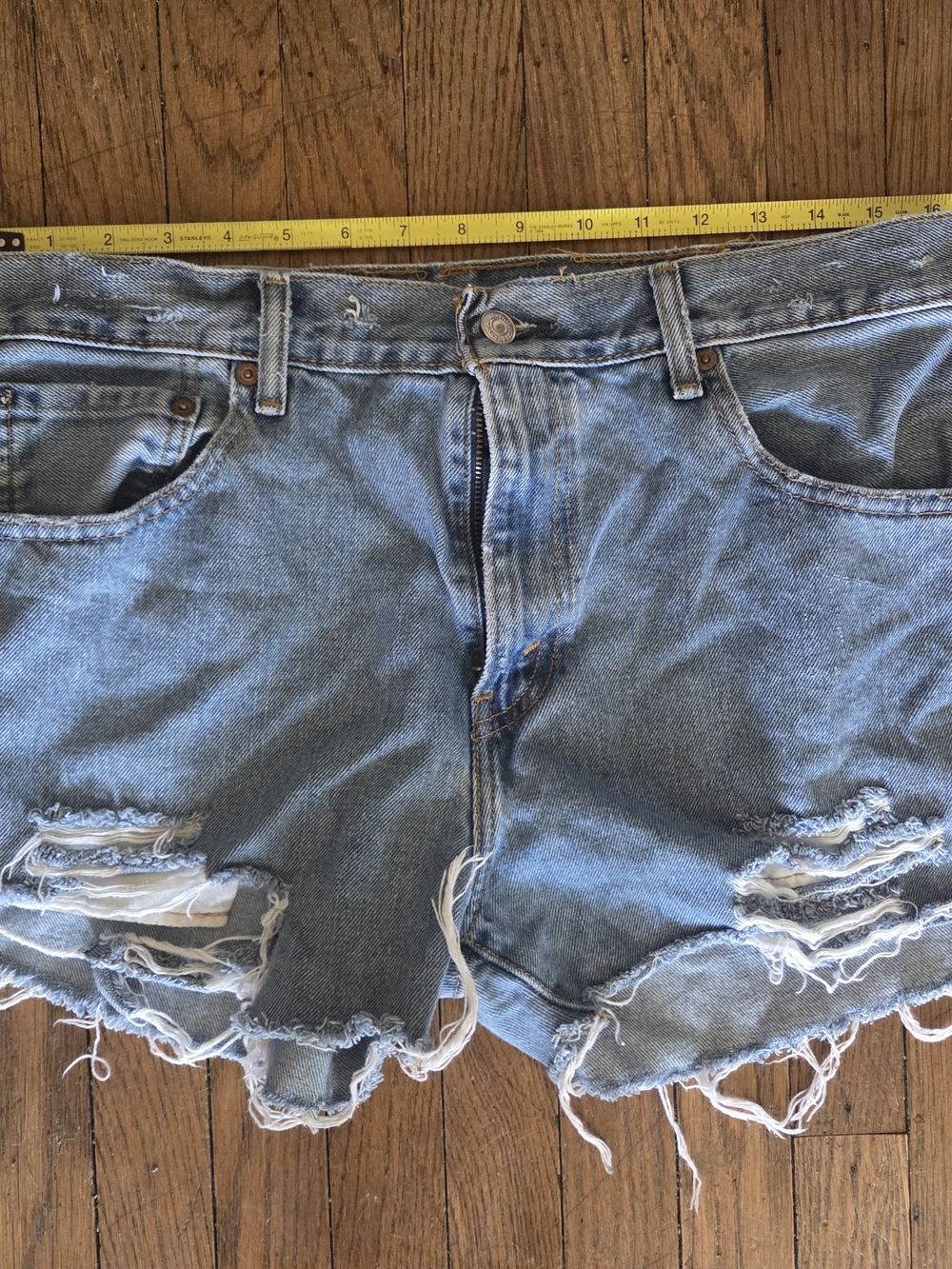 Levi's 517 High Waisted Distressed Cut Off Denim Shorts
